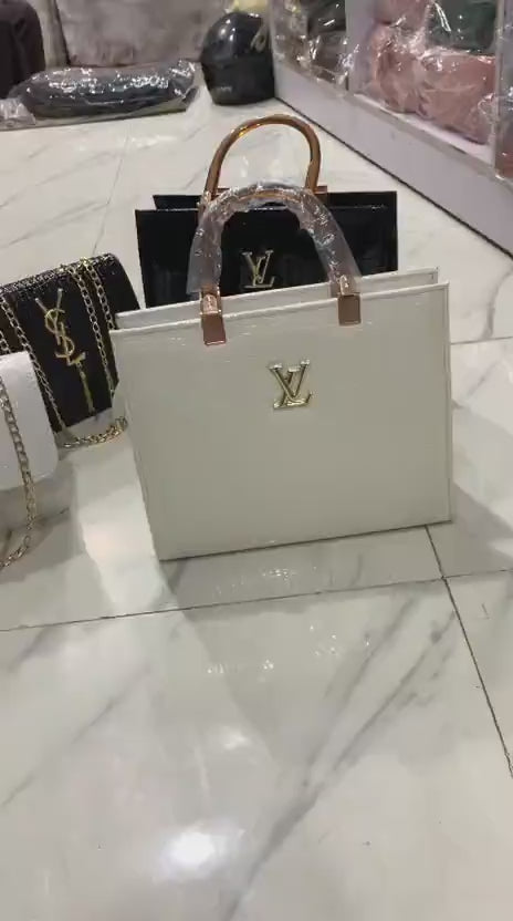 Luxury White Croc Leather 2-Piece Handbag Set - Structured Tote & Matching Clutch