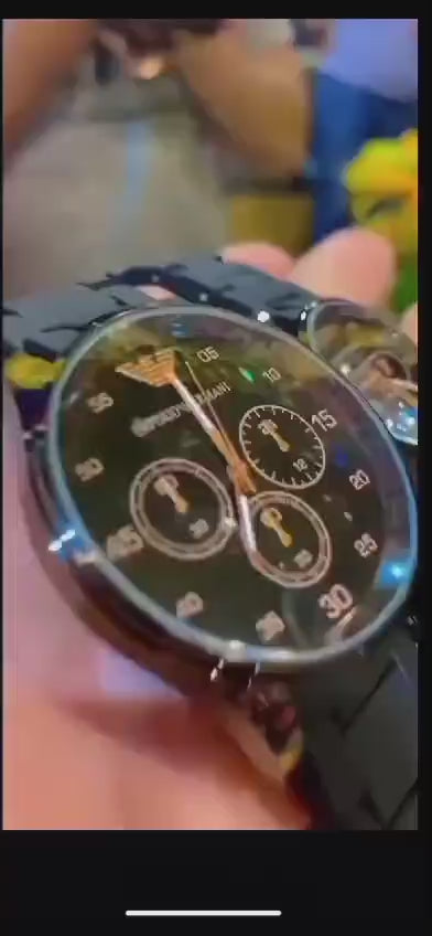 Premium Black couple chornograph watches-stainless  steel, round dial 2pc