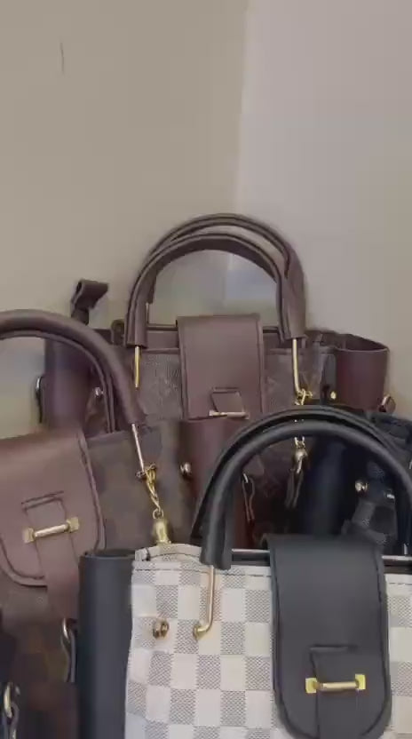Luxury Textured Rexine Handbag Set – Trendy 4-in-1 Combo