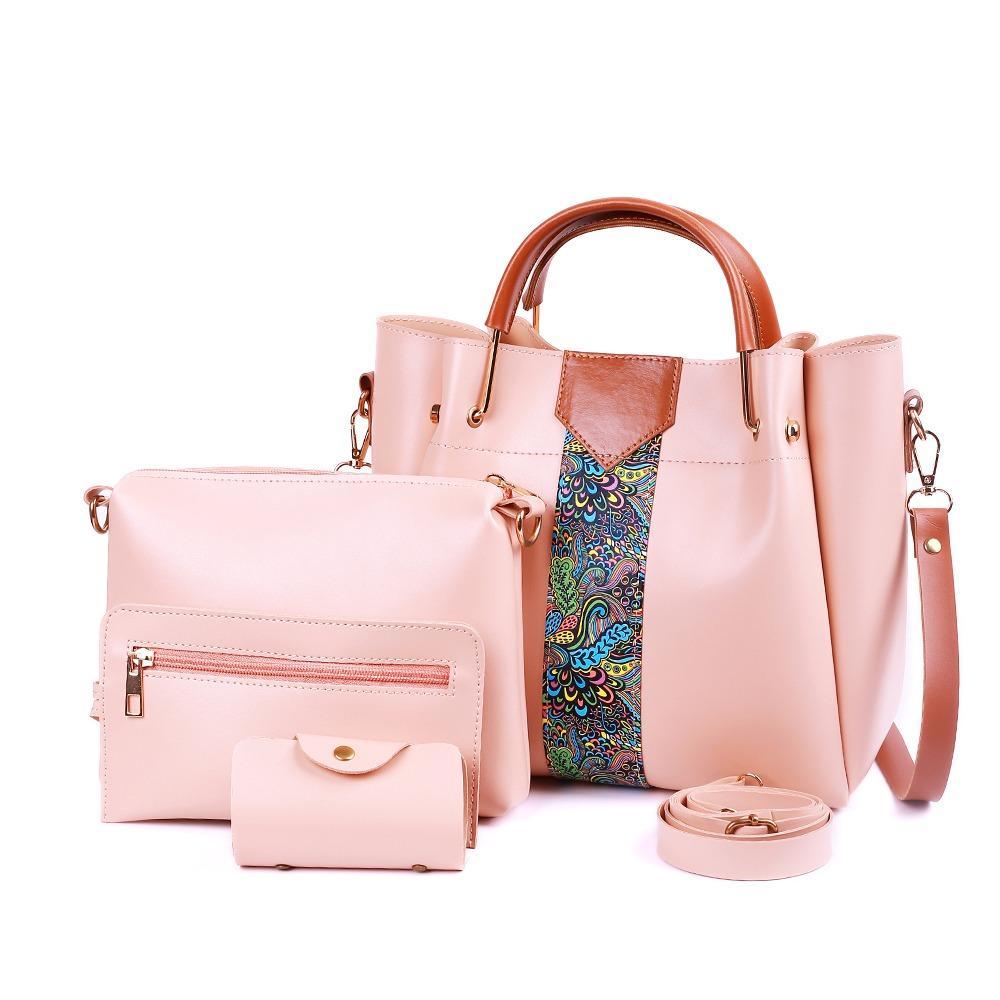 4-Piece Premium Faux Leather Handbag Set – Elegant Tote, Sling Bag, Clutch & Card Holder