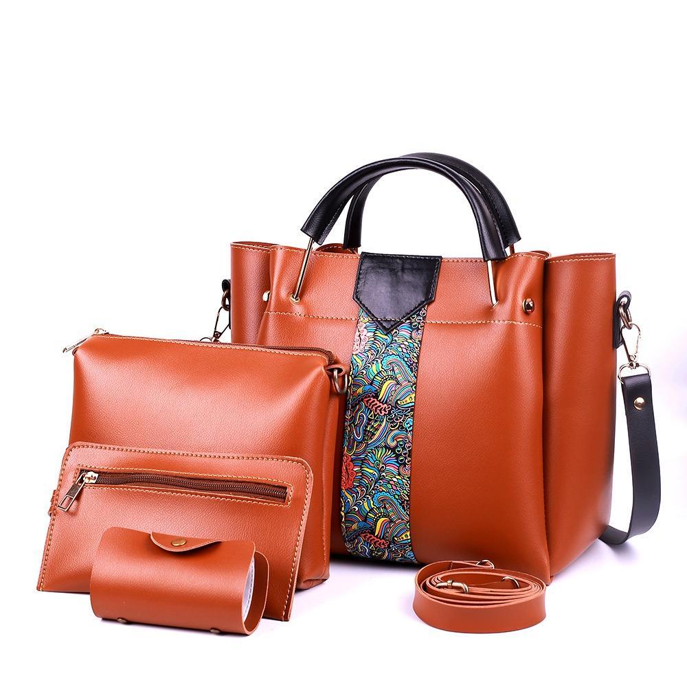 4-Piece Premium Faux Leather Handbag Set – Elegant Tote, Sling Bag, Clutch & Card Holder