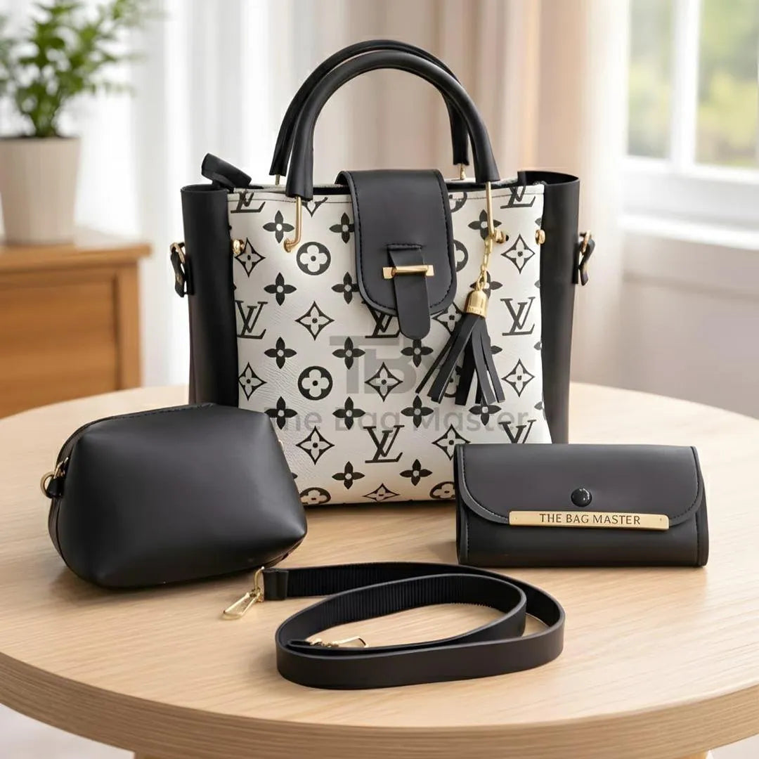 Luxury Textured Rexine Handbag Set – Trendy 4-in-1 Combo