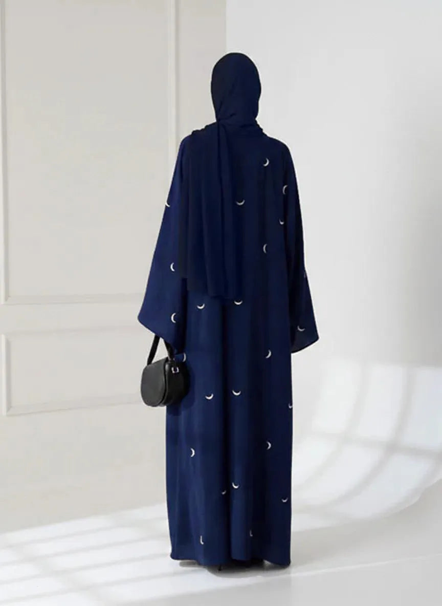 Midnight Blue Moon Embroidery Abaya | Premium Modest Wear