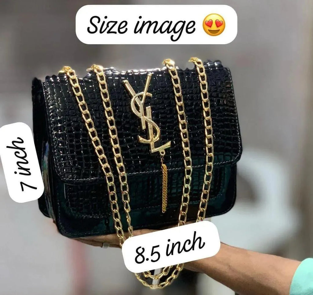YSL White Crocodile-Embossed Leather Chain Crossbody Bag