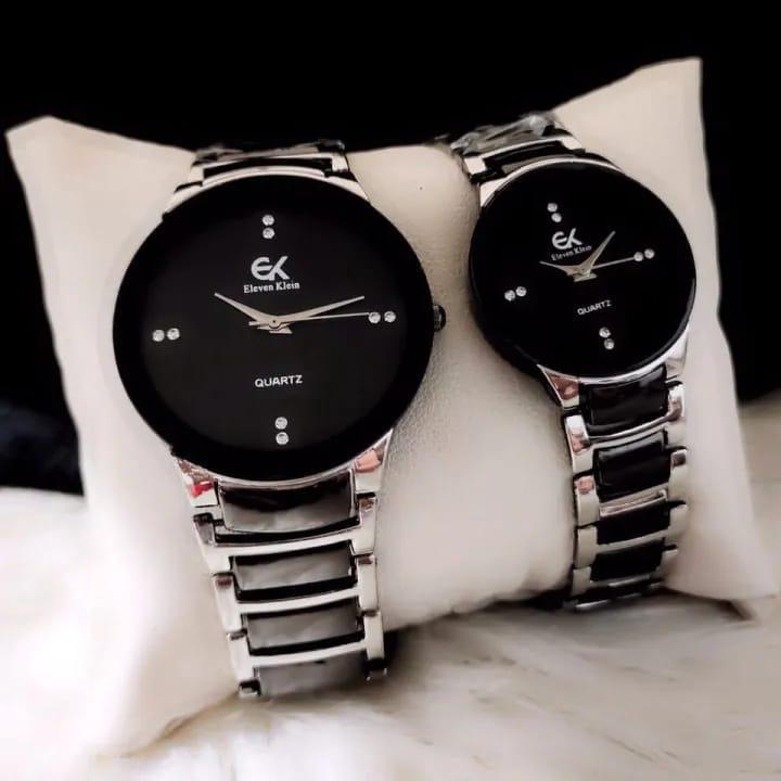 Premium unisex couple watches set of  2 silver quartz