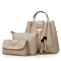 Premium 3-Piece Off-White Faux Leather Handbag Set