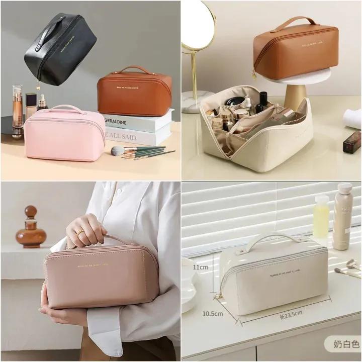 Leather Make-up pouch Brown organized storage