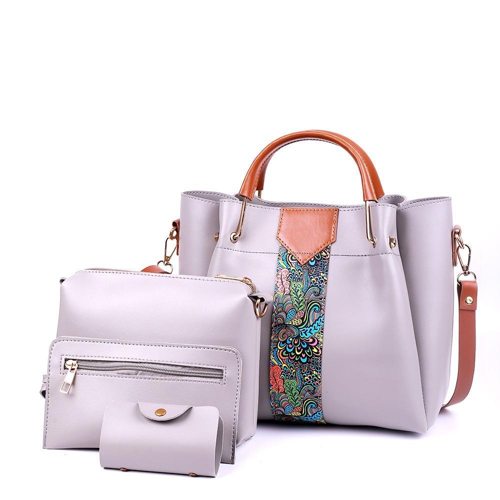 4-Piece Premium Faux Leather Handbag Set – Elegant Tote, Sling Bag, Clutch & Card Holder