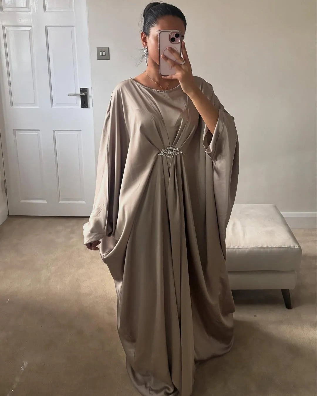 Royal Golden Silk Kaftan Abaya – Premium Heavy Satin Finish