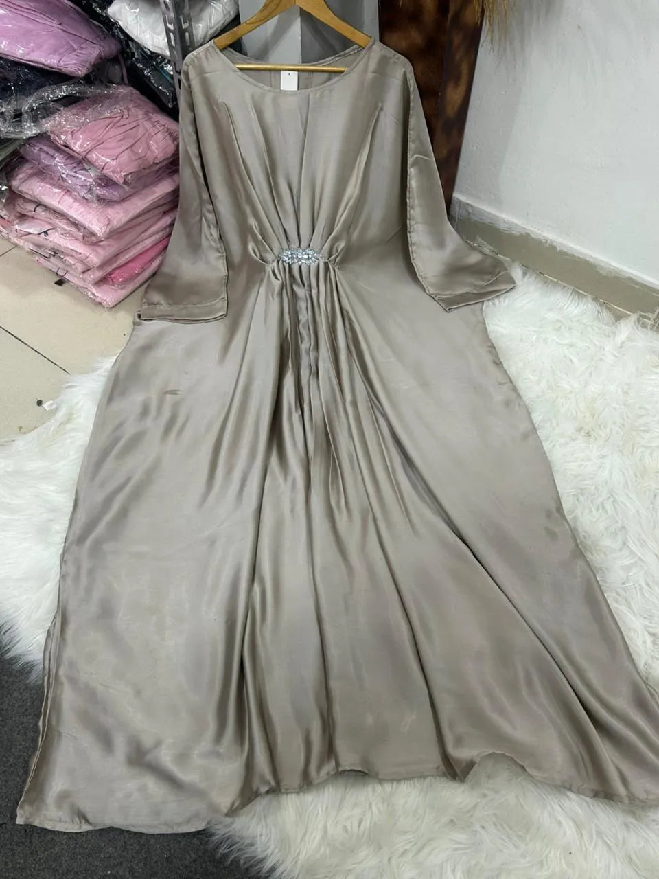 Royal Golden Silk Kaftan Abaya – Premium Heavy Satin Finish