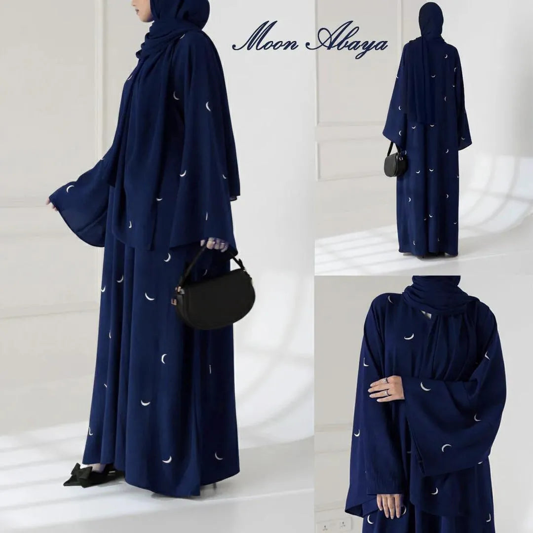 Midnight Blue Moon Embroidery Abaya | Premium Modest Wear