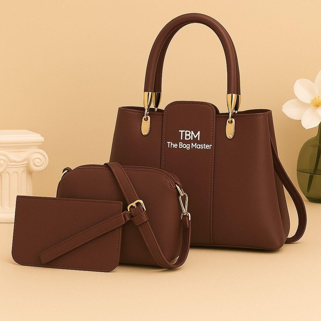 Premium 3-in-1 Ladies Handbag Trio | Textured Rexine Collection