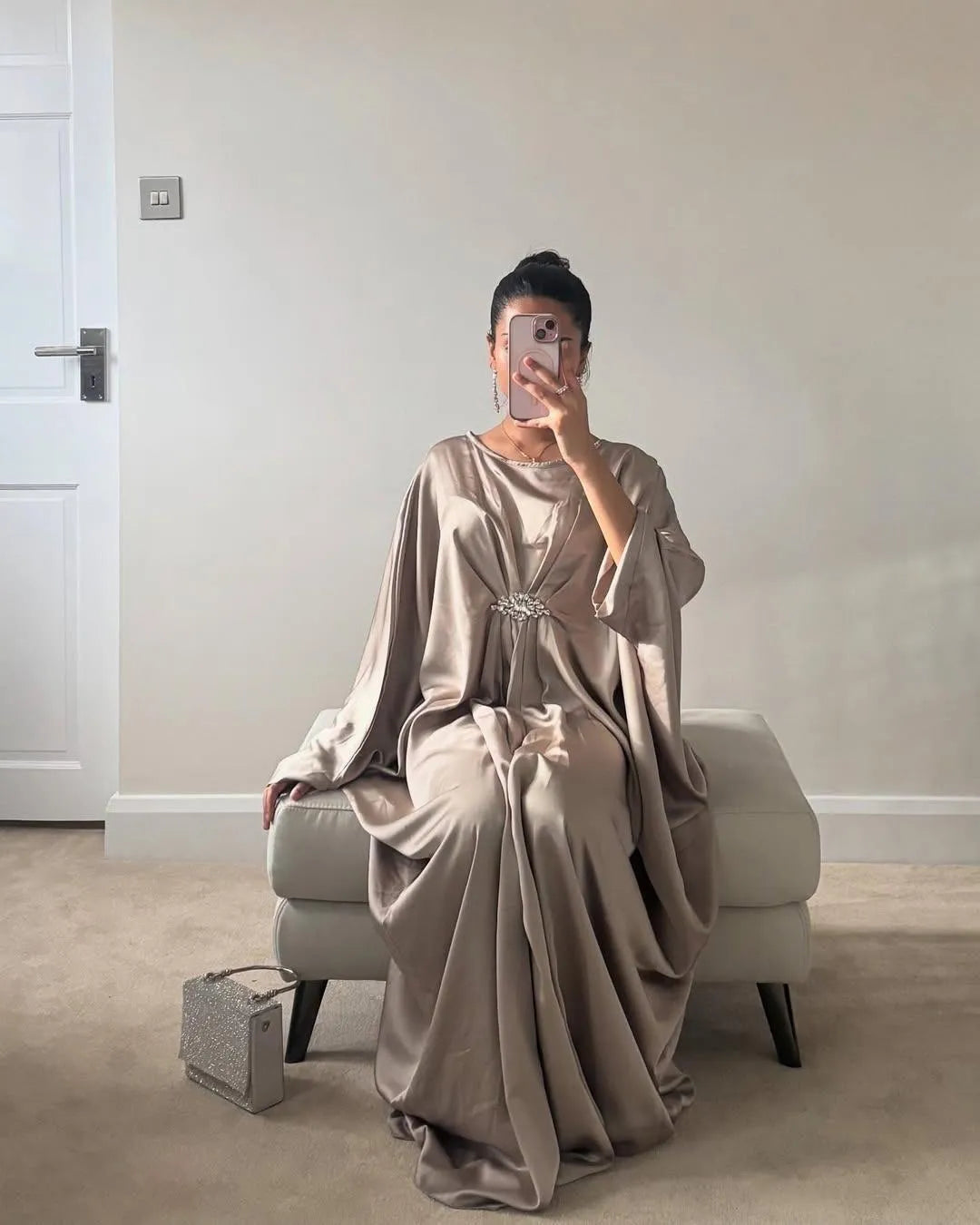 Royal Golden Silk Kaftan Abaya – Premium Heavy Satin Finish