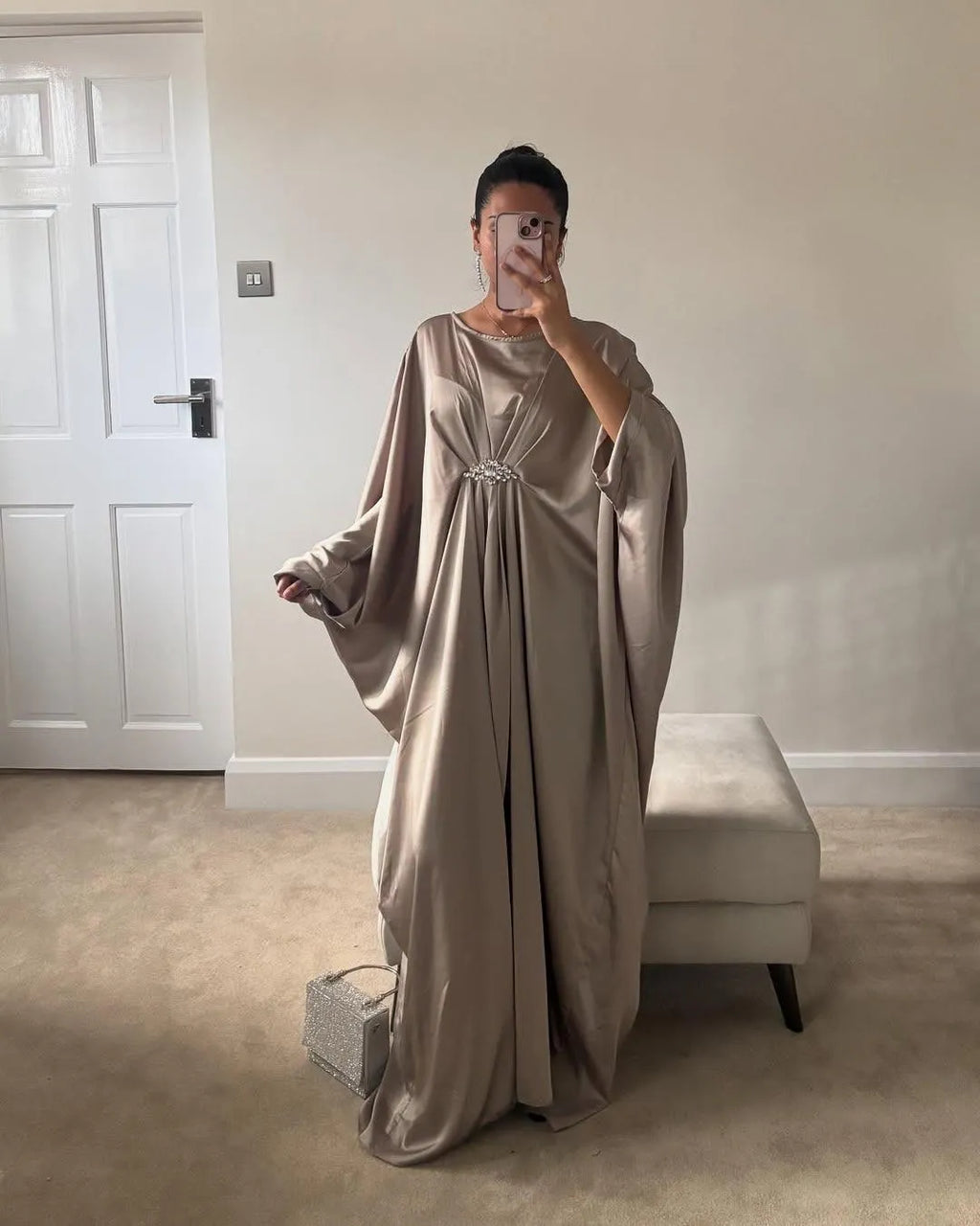 Royal Golden Silk Kaftan Abaya – Premium Heavy Satin Finish