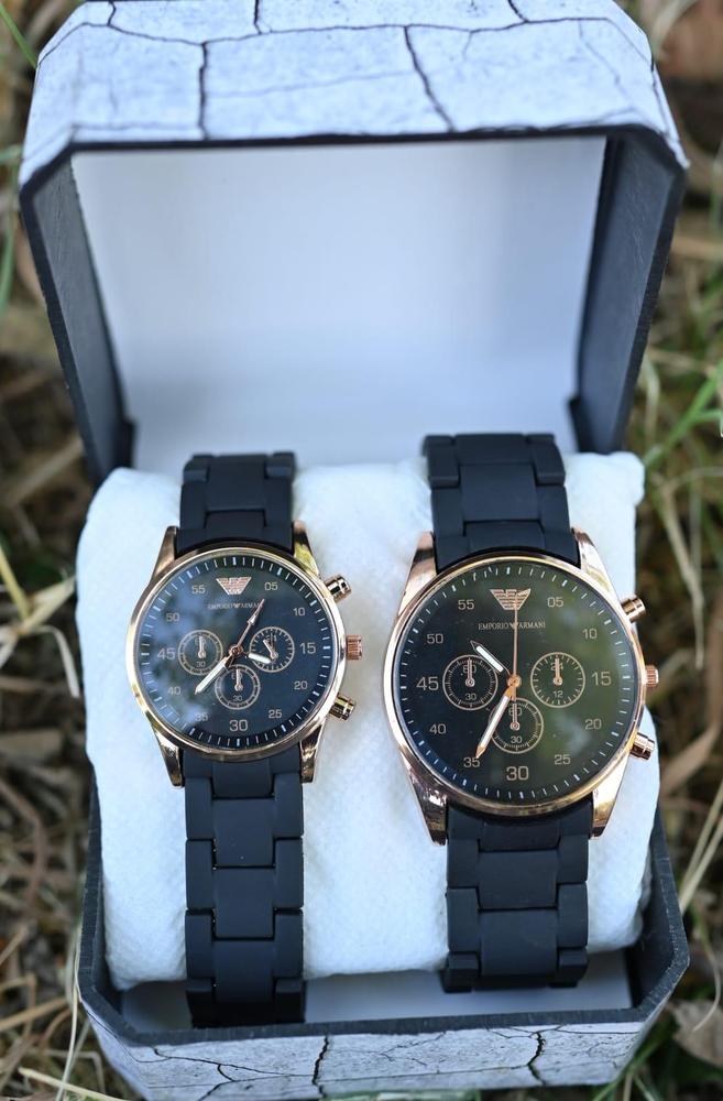 Premium Black couple chornograph watches-stainless  steel, round dial 2pc