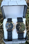 Premium Black couple chornograph watches-stainless  steel, round dial 2pc