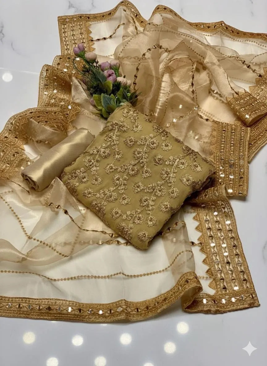 Majestic Gold Embroidered Organza 3-Piece Suite – Gilded Grace Collection
