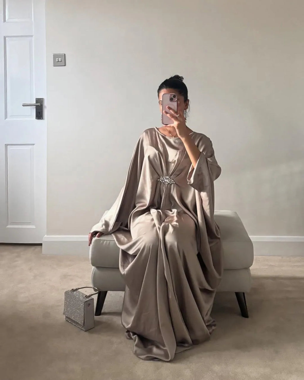 Royal Golden Silk Kaftan Abaya – Premium Heavy Satin Finish