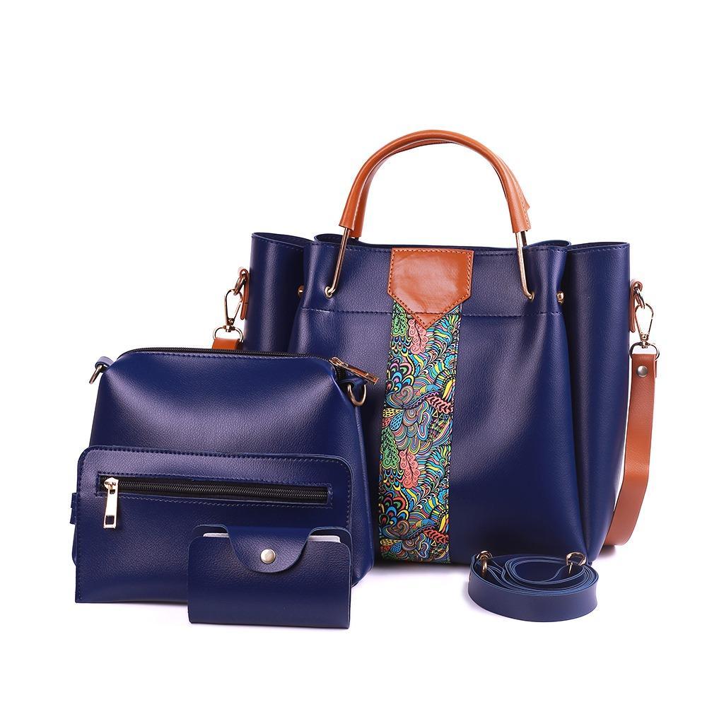 4-Piece Premium Faux Leather Handbag Set – Elegant Tote, Sling Bag, Clutch & Card Holder