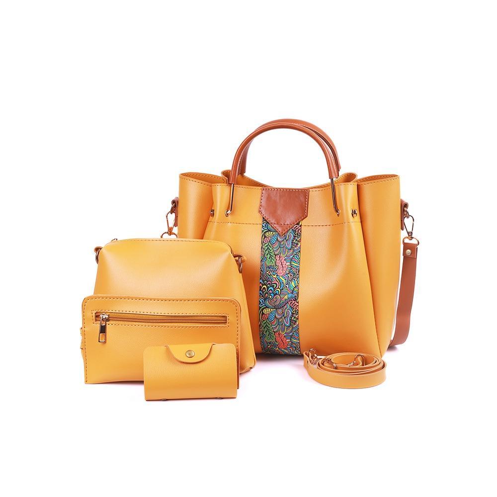 4-Piece Premium Faux Leather Handbag Set – Elegant Tote, Sling Bag, Clutch & Card Holder