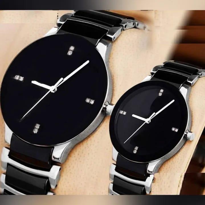 Premium unisex couple watches set of  2 silver quartz
