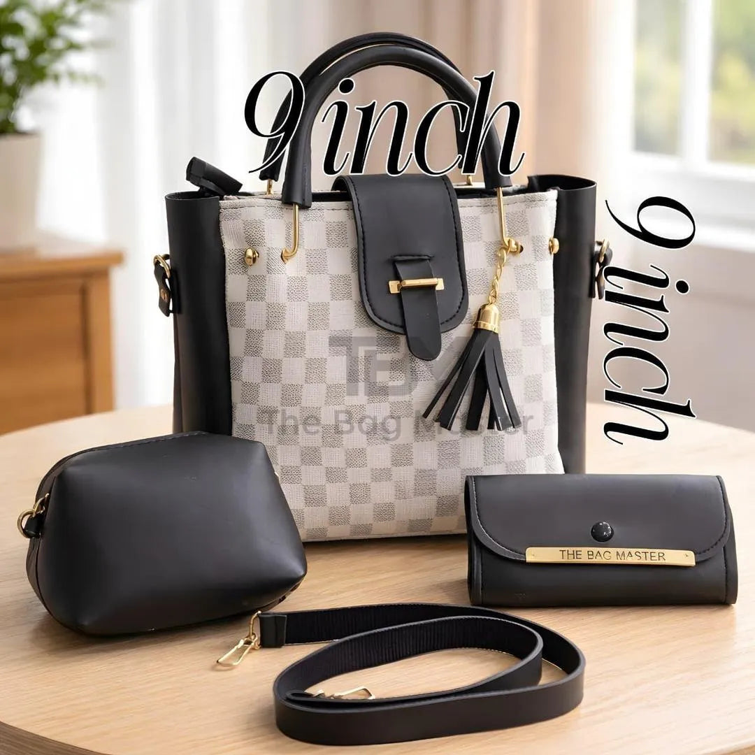 Luxury Textured Rexine Handbag Set – Trendy 4-in-1 Combo