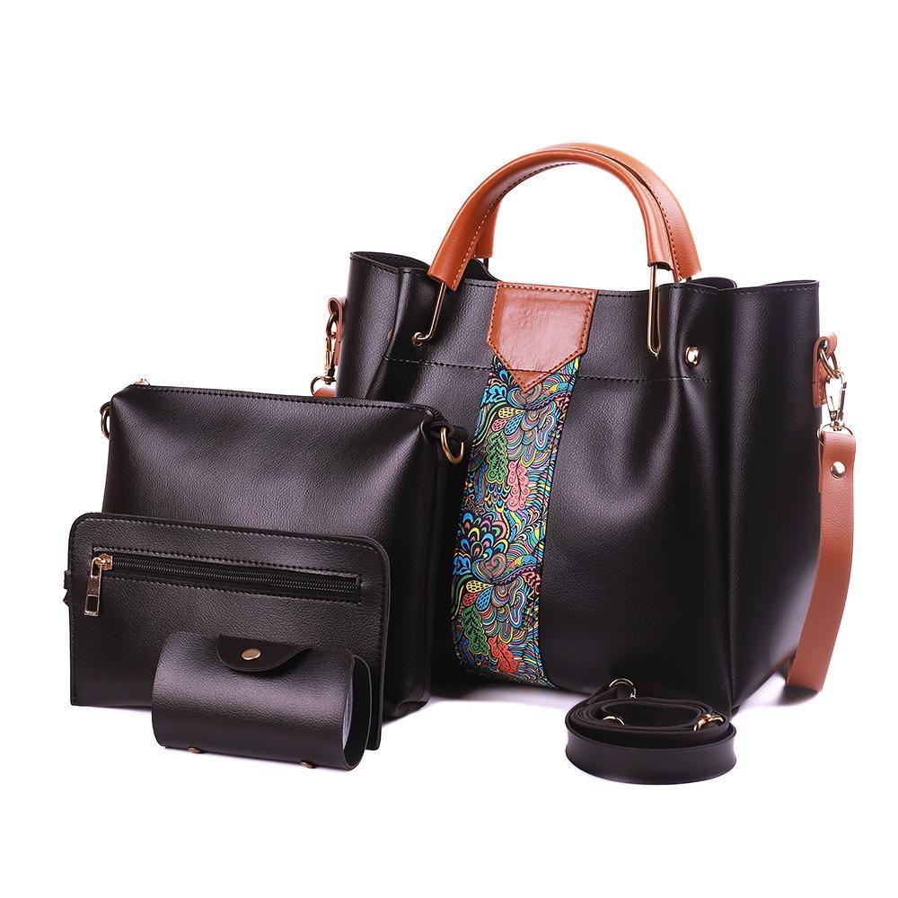 4-Piece Premium Faux Leather Handbag Set – Elegant Tote, Sling Bag, Clutch & Card Holder
