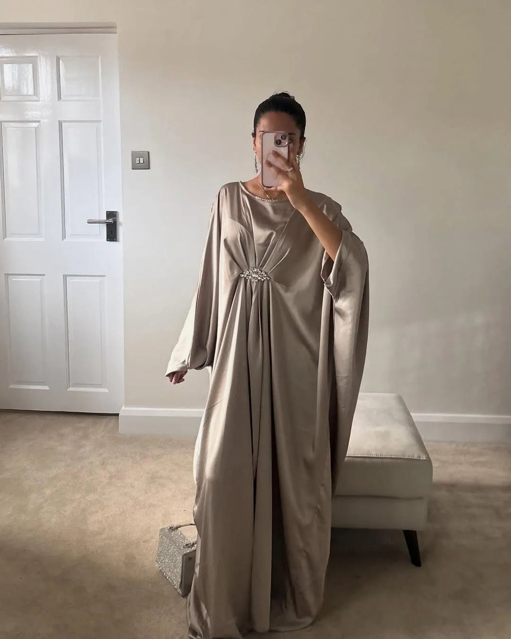 Royal Golden Silk Kaftan Abaya – Premium Heavy Satin Finish