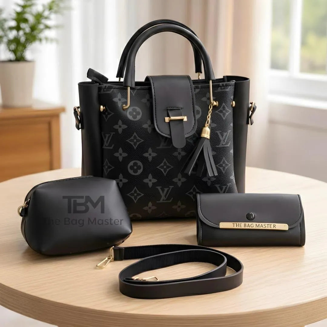 Luxury Textured Rexine Handbag Set – Trendy 4-in-1 Combo