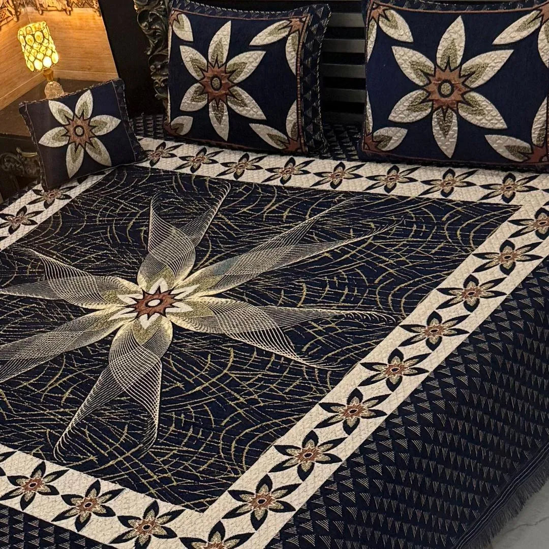Royal Navy & Gold Starburst Bridal Bedding Set